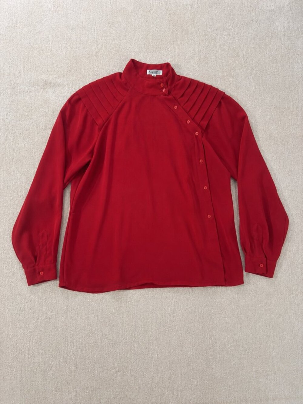 Vintage Campus Casuals Red Mock Neck Pleated Blouse Size S